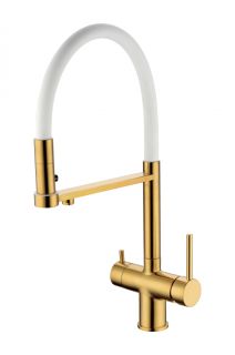 Смеситель для кухни Grocenberg GB4095 с гибким изливом золотой брашированный